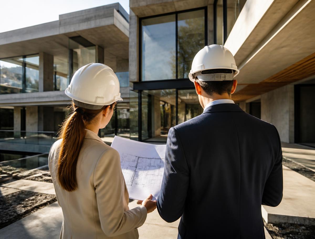 Construction consultants reviewing plans